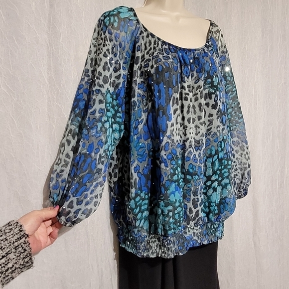 Cathy Daniels Leopard Print Womens Top with Silver Specs (1X) - Picture 4 of 9